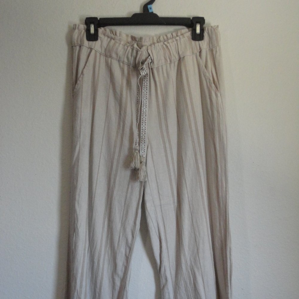 Wide-leg Striped Linen Pants